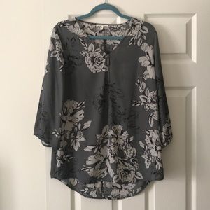 Gray Floral Blouse